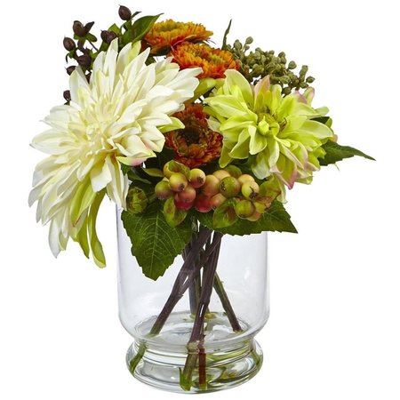 NEARLY NATURALS Mixed Dahlia & Mum with Glass Vase 4588